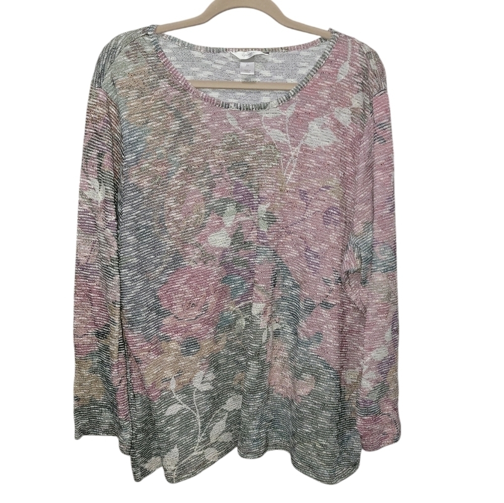 CJ Banks size 3X long sleeve sweater shirt multi color polyester & cotton